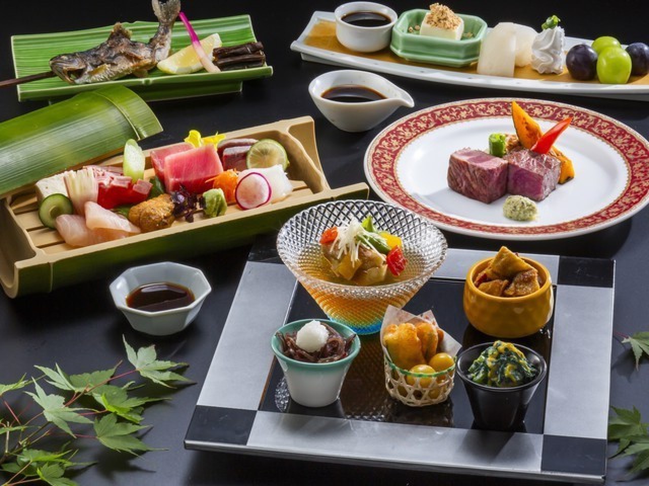 ★創作コース料理★厳選ステーキ・ヤマメの炭火焼・地野菜プレートが大好評